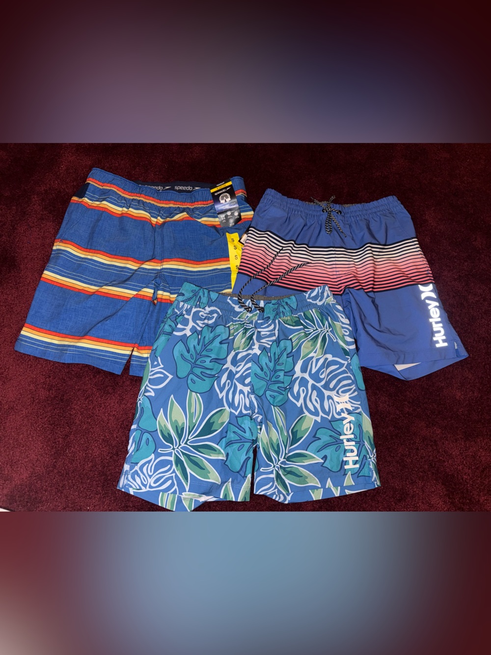 Lot of 3 swim trunks men’s small NWT/NWOT Hurley speedo blue spandex liners